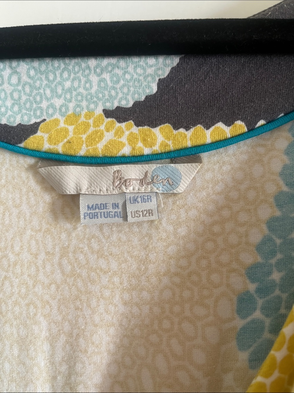 Boden Yellow Maxi Dress with Teal & Gray Geometric Print - Picture 2 of 5